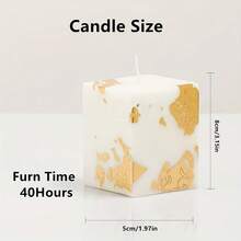 1 Stück handgefertigte goldfoliierte weiße Kerze, geruchlos & rauchfrei, künstlerisch & hochwertig, aus Sojawachs hergestellt, geeignet für Heimdekoration, Geschenke, Vatertag, Thanksgiving, Geburtstagsfeiern, kann 40 Stunden brennen, Größe und Platzierung der Goldfolie können variieren, zufällig versendet