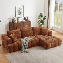 YOGLAD L-Shaped Sectional Sofa With Chaise, Boneless Sofa With Modern Minimalist Design, Chenille Fabric Luxury Modular Sofa Couch For Living Room, No Assembly Required, Convertible Sleeper Sofa Bed, Plush Sponge & Pocket Spring Support, Soft Cloud Couch, Apartment Furniture, Orange