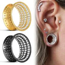 1PC Saddle Fit Sparkling Luxurious Round Ear Gauges Tunnels Expander Stretcher Piercing Women Body Men Jewelry New Arrival Gift