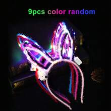 Set de 3/6/9 piezas de diademas con cuernos/orejas de ratón/gato/conejo/corona con LED, decoración para fiestas de princesa, bodas, cumpleaños, conciertos, graduaciones, Navidad Papá Noel, anillo luminoso que brilla en la oscuridad (color aleatorio)