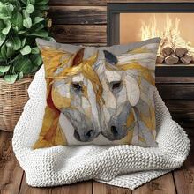 MEMNUN 1件/2件装现代艺术线条画白马印花装饰抱枕套【不含枕芯】，尺寸：17.7*17.7英寸（45*45厘米）/19.69*19.69英寸（50*50厘米）/15.75*15.75英寸（40*40厘米），【单面印花】涤纶抱枕套，适用于沙发、床、客厅、卧室、汽车、办公室、酒店装饰，是馈赠亲友的完美礼物，四季皆宜。