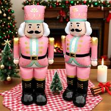 1pc Christmas Inflatable Nutcracker Aluminum Foil Balloon, Standing-Type Outdoor Christmas Door Decoration, Suitable For Christmas Party Decorations, Themed Events, Nutcracker Standing Guard Style In Red And Pink Color Scheme, Holiday Prop - Multicolor - View 5