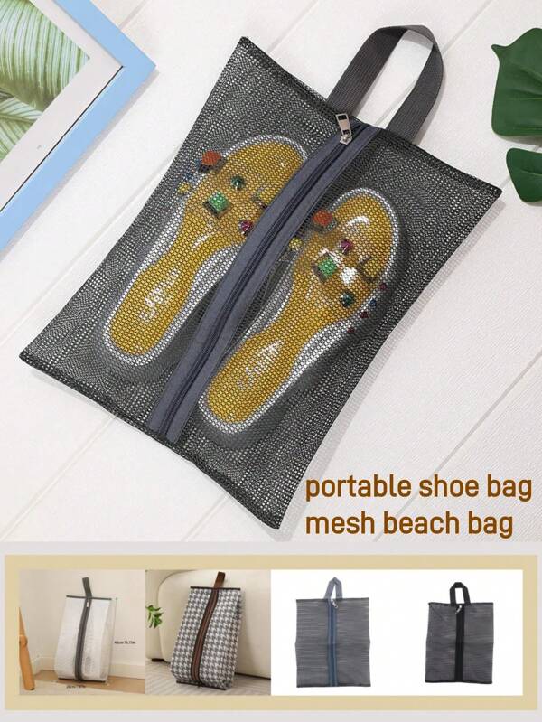 Portable Shoe Bag, Mesh Beach Bag, Makeup Travel Storage Bag, Large Capacity Portable Multi Pocket Beach Bag, Swimming Bag