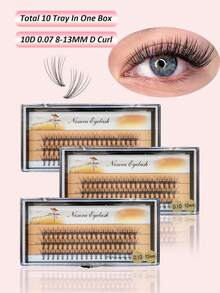 10 Boxes, 600pcs C-Curl Individual Eyelashes, 10D, 8-13mm, Natural Look, Lengthening & Long-Lasting, Suitable For Parties & Occasions - C - View 1