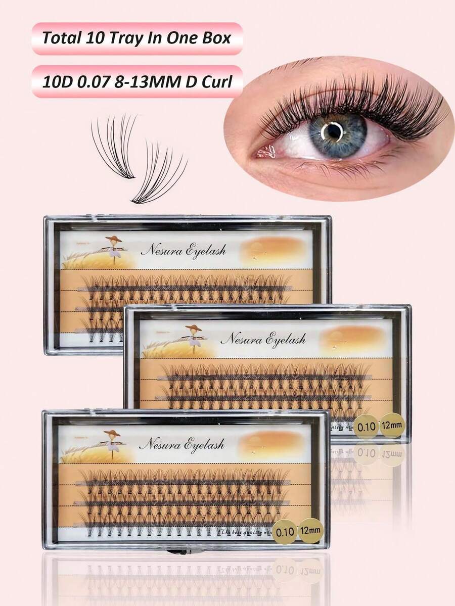 10 Boxes, 600pcs C-Curl Individual Eyelashes, 10D, 8-13mm, Natural Look, Lengthening & Long-Lasting, Suitable For Parties & Occasions - C - View 1