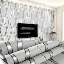 1 Roll Self-Adhesive Wallpaper, Curved Stripes, Silver Gray, Modern Style, Suitable For Hotel Rooms, Bedrooms, Living Rooms, TV Backdrop Walls, Size: 17.7 Inches X 39.3 Inches / 118.1 Inches / 196.8 Inches / 393 Inches - Grey - View 5