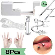 8 PCS Professional Body Piercing Kit For Belly Button/Lip/Tongue/Ear/Navel, Safe Piercing Gun Kits, Body Piercing Needle Tool Kits Stainless Steel For Women Men