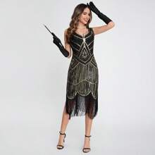 فستان قصير فخم مزين بترتر وخرز على الطراز الرجعي من عام 1920، فستان مطرز بالخيوط المنسدلة للمناسبات الراقية ذو شعبية عالية