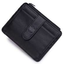 BULLCAPTAIN Tarjetero de Cuero Genuino con Bloqueo RFID, Monedero de Cremallera, Mini Cartera Delgada, Porta Tarjetas y Identificación para Hombre de Negocios - Negro - Ver 12