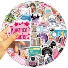 50 件时尚阅读贴纸 读书俱乐部贴纸 浪漫书贴纸 浪漫贴纸 漂亮书 黑暗浪漫贴纸 乙烯基防水贴纸 适用于水瓶、电脑、笔记本电脑、手机、行李箱、笔记本