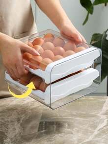 2-stöckige Schublade 32 Fach stapelbare Aufbewahrungsbox aus transparentem Kunststoff, Kühlschrankeierbehälter, Kühlschrankeierfach