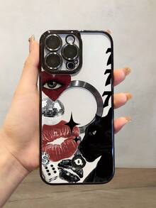 MagSafe MagneticLip Leopard Print Print Pattern Phone Case For IPhone 16 16Plus 16Pro 16ProMax 16E 15 14 13 12 11 &  S24 S23 Ultra A54 – Shockproof Slim Clear TPU Cover With Camera Protection – Aesthetic Gift For Women Men Teens Holiday - 黑色 - 查看 3