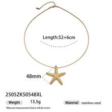 1pc Fashionable Luxury 18K Gold Stainless Steel Sea Conch, Starfish And Sun Pendant Necklace, Versatile Accessory For Women
