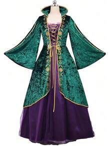 Halloween Costumes CosplayDiy Medieval Green Velvet Dress Witch Cosplay Costume Robes Adult Women Plus Size