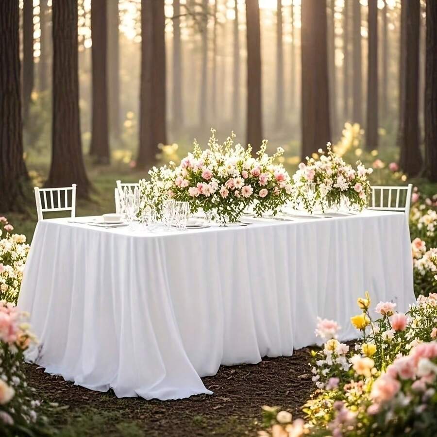 1pc Elegant White Rectangular Tablecloth - Soft And Smooth Polyester Fabric, Suitable For Weddings, Birthdays, Parties, Christmas, Thanksgiving, Easter, Independence Day And Other Special Occasions, Multipurpose Tablecloth | Classic Elegant | Polyester Tablecloth - Multicolor - View 1