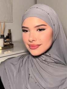1pc Women's Popular Diamond Solid Color Soft Headscarf, Arabic Casual Long Scarf, Conservative Solid Color Headscarf Suitable For Daily Wear And Outfit Matching - Hot Diamond Solid Color - View 5