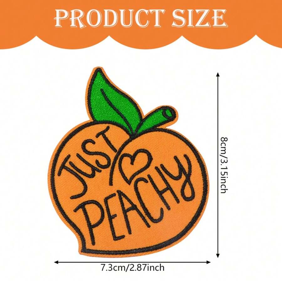 3-Pack Large Embroidered Peach Iron-On Patch With "Just Peachy" Text - Vibrant Orange & Green Durable Fabric Applique For Jackets, Bags, Hats - Easy Heat Transfer Design, Hat Embellishment, Playful Accessory, Contrast Stitching - 黑與白 - 查看 1