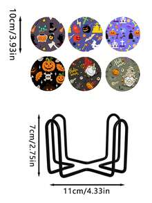 6件套木质杯垫套装带铁架，万圣节彩色蝙蝠图案创意木质杯垫，耐热防滑杯垫适用于咖啡桌、牛奶杯、餐厅、饮料、万圣节礼物，木纹随机 - A - 查看 6