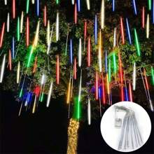 LED Meteor Shower String Lights, Battery Powered, 8-Tube Christmas Tree Hanging Decor, Suitable For Holiday Lighting, Christmas, Halloween, Wedding, Yard, Home Decoration