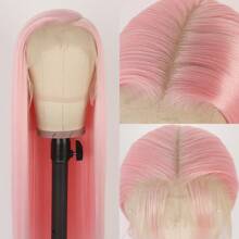 冰粉色合成蕾丝前假发，长款丝滑直发，13x6 免费部分前蕾丝替换假发，亮粉色蕾丝前假发，预拔婴儿头发，自然发际线，无胶耐热纤维，浅粉色假发，适合时尚女性女孩日常派对使用，26 英寸，180% 密度 - 玫紅色 - 查看 7