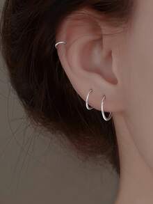 1 Pair S925 Sterling Silver Smooth Hoop Earrings, Women's Mini Elegant Simple Small Earrings, Fresh Elegant Different Rules Ear Clip, Ear Hole Earbone Ring Pure Silver Jewelry Gift