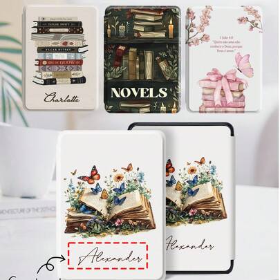 Ayotu 1 pieza Funda protectora personalizada con diseño de texto de nombre, compatible con Kindle Paperwhite 6 2024 (7 pulgadas) / Kindle 11th Gen (2024) 6 pulgadas, Kindle 10th Gen (2019), Clara Bw, diseño de estantería vintage para e-reader, accesorios para Kindle, funda para Kindle, activación/suspensión automática, material de cuero cómodo, diseño magnético, anti-caída, adecuado como regalo de cumpleaños/festividad