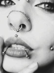 5PCS Nose Chain Surgical Steel Across Top Nose Piercing Jewelry - Double Nostril Bridge Jewelry For Women & Men, Black, Gold, Silver, Goth, Y2k, Halloween