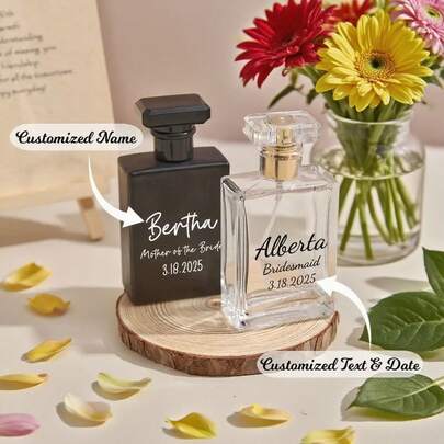 1 pieza Botella de perfume personalizada con grabado - Nombre y patrón personalizados, regalo de boda/aniversario - Atomizador de vidrio elegante con flores o liso, con tapa dorada a prueba de fugas - Perfume de viaje recargable para fiesta nupcial - Ideal para cosméticos y fragancias, regalo reutilizable, recuerdos de fiesta nupcial, diseño sofisticado, botella de perfume de vidrio