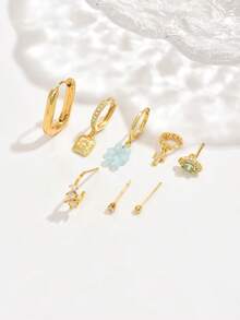 1 套 8 件优雅海蓝宝石锆石耳钉，适合日常、派对、节日、约会或婚礼 - 金黃色 - 查看 2