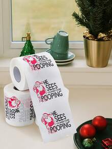 1 rollo de papel impreso con tema navideño, papel higiénico navideño con estampado de Papá Noel, toallas de papel desechables con motivos navideños, decoraciones navideñas, decoración para el hogar en Navidad 2025, suministros de decoración para fiesta de Navidad, regalos navideños, artículos para fiesta de Navidad, decoración de Año Nuevo 2026