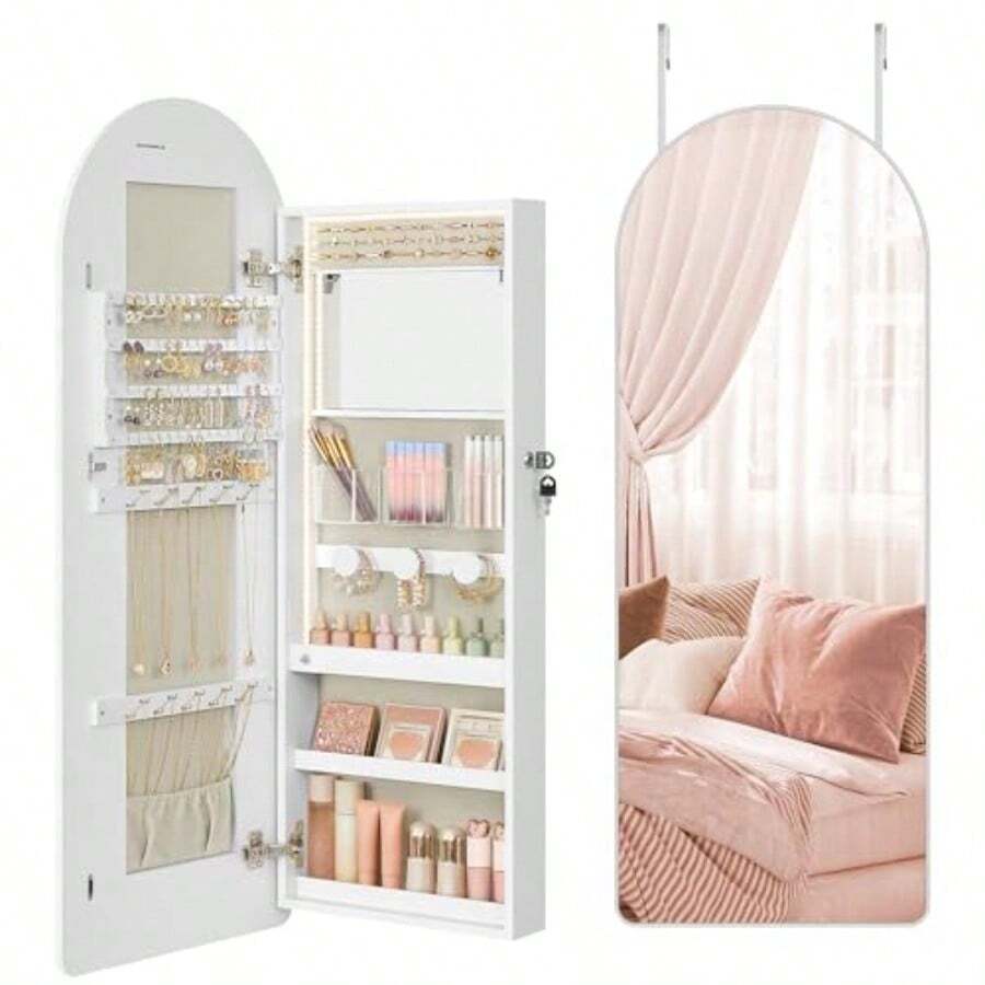 Scuck Cabinet Mirror Cabinet ScuckOrganizer With LED Lighting Lockable Rounded Corners With Interior Mirror 10 X 42 X 108 Cm Cloud White 020W01 - Wolkenweiß - View 1