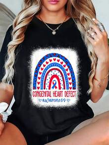 100% Cotton CHD Congenital Heart Defect Awareness Month T-Shirt Summer Tops For Women - Black - View 1