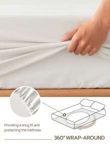 3/4件套深口袋10英寸床单枕套套装，包含床单*1、床笠*1、枕套*1/2，凉爽涤纶面料，适合怕热人士，奢华酒店品质，防缩水，可机洗，适用于家庭和学生宿舍，白色，通过Oeko-Tex认证 - 白色 - 查看 5