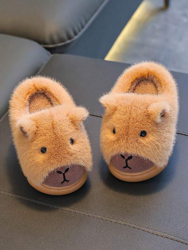 1 Pair Capybara Plush Slippers For Kids, Closed Toe Indoor Home Shoes, Warm For Autumn/Winter, Boys/Girls