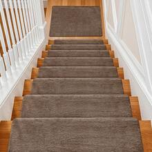 Plush Soft 14pcs Bullnosed Carpet Stair Treads Cover (9.5" X 30"X1.2")With 1pcs Landing Mat (24"X36") Rugs Set Tape Free Self-Adhensive Non-Slip Noise Reduced - 棕色 - 查看 10