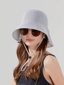 1pc Women Summer Knitted Hollow Bucket Hat, Fisherman Sun Hat With Letter Pattern, Suitable For Summer Outdoor, Random Style - MZ1572 - View 5