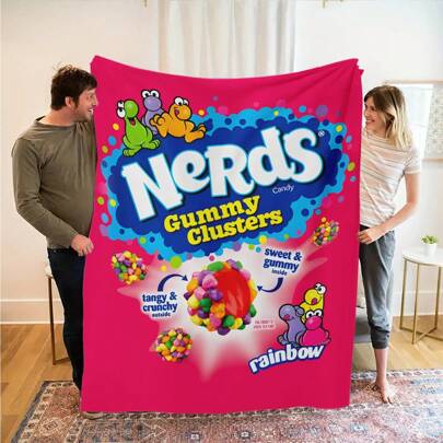 GEL HUT MUN Comfortable Candy Pattern Printed Flannel Blanket-Soft, Warm, And Versatile For Sofa, Office, Bed, Camping, And Travel- Multi-Season Useful Gift