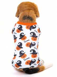 1pc Halloween Pumpkin Witch Hat Print Pet Four-Legged Clothes, Cute For Dogs And Cats, Holiday Party Cute Pet Dress-Up Autumn And Winter Warm Clothing