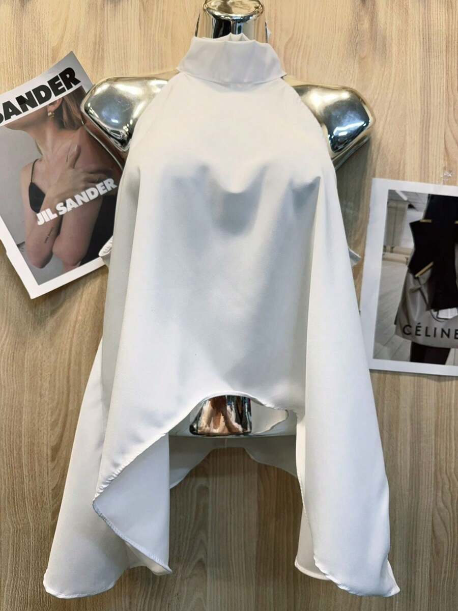 Women's Cropped Blouse With Tie At The Neck - 白色 - 查看 1
