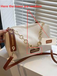 حقيبة كتف دلو ذات لونين، حقيبة كتف من قماش البولي يوريثان مرقعة مزينة بسلسلة معدنية، مناسبة للسفر والتسوق والمواعدة، هدية للنساء، مناسبة للمراهقات وطالبات الجامعة والعمل والأعمال والتنقل، حقيبة يد صغيرة أنيقة وعصرية