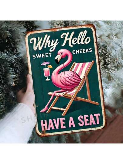1pc Vintage Flamingo Metal Sign, Size 30x20cm, Unique Iron Wall Art, Suitable For Home, Kitchen, Dining Room, Bedroom, Garden, Bathroom, Garage, Office Vintage Decor, Distinctive Gift Idea, Random Hole Style