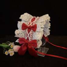 1pc Lolita Style Girl Faux Pearl Bow Lace Headband + Cute Countryside Themed Headpiece Ribbon Maid Headdress, Suits 2D Lolita Halloween