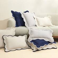 Lush Decor Coastal Chic Scalloped Edge Throw Pillow Cover 1 Piece 13" W X 20" L + 2.5" Flange, Dark Linen & Black - Couch Pillows - Decorative Pillows - Coastal Decor Halloween-Fall Decor-Room Decor - Vải lanh tối màu/Đen - Xem 3