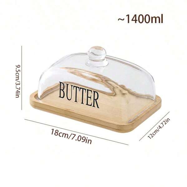 1pc Glass & Bamboo Butter Dish With Lid - Keeps On Counter Or In Fridge, Wide Design Fits All Butter Types, Dishwasher - Stylish & Practical For Home & Kitchen, Easter