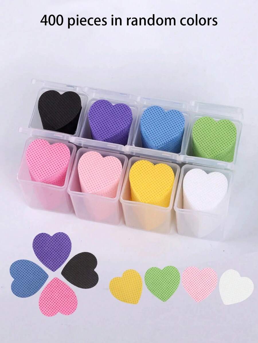 200片/400片装无绒指甲清洁湿巾，卸甲棉片，粉色心形UV凝胶化妆清洁工具，美甲工具，紫色无丙酮卸甲棉片，卸甲工具 - 彩色 - 查看 1