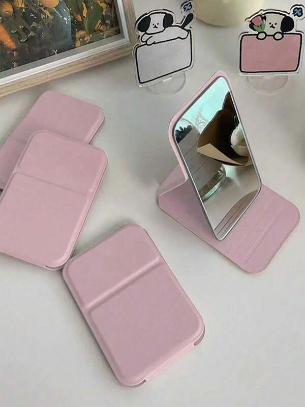 1pc Portable Makeup Mirror, Solid Color, Pu Leather, Simple, Portable, Foldable, Cute Pocket Mirror Best Gifts Birthday Graduation ,Pu Leather Small Mirror, Travel Mirror, Suitable For Gifts, Travel Essentials, Makeup Essentials, Easy To Store Christmas, Suitable For Holiday Gifts
