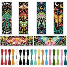 6pcs/Set Insect Themed Cross Stitch Bookmark DIY Art Kit - Cross Stitch Sewing Bookmark Set With Colorful Moth Pattern - Includes 6 Printed Cross Stitch Fabric, Ample Embroidery Floss, Stitching Tools (Random Color) And English Instructions - Simple And Easy To Operate, Suitable For Beginners And Handicraft Lovers - Can Be Used As Bookmarks, Home Decor, Or Gifts - Multicolor - View 1