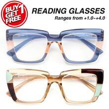 2pcs Women's Large Frame Reading Glasses, Colorful Patchwork Frame, Comfortable Spring Hinges, Simple & Versatile For Daily Wear - Blue + Green Tea - View 1