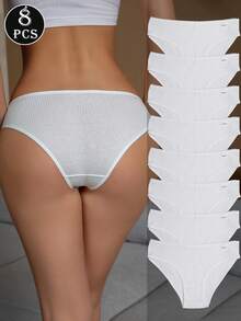 8 chiếc/gói quần lót cotton gân gợi cảm cho nữ Đồ lót liền mạch thoải mái Quần lót nữ - trắng - Xem 4
