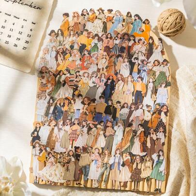 100pcs/Pack Assorted Cartoon Character Fashion Outfit Decorative Stickers For Scrapbooking